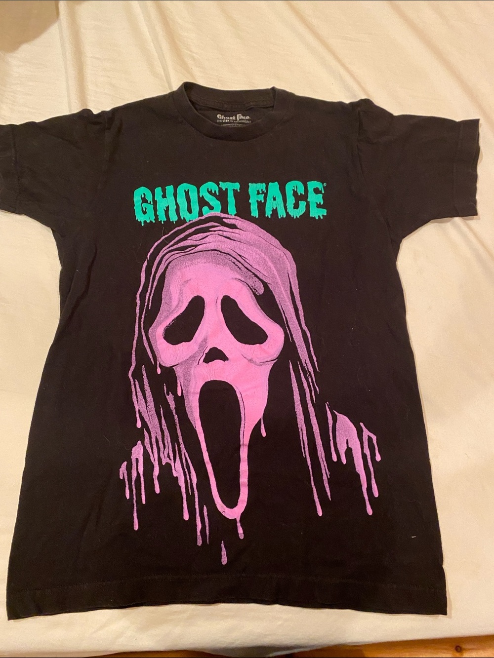 Ghost Face Kids Black Graphic Tee with Pink Print